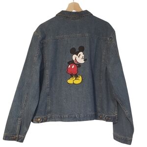 Disney Jacket Mickey Mouse Embroidered Blue Denim Trucker Size XXL